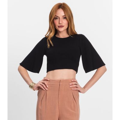 Blusa De Ribana Canelada Feminina Endless Preto G / Preto