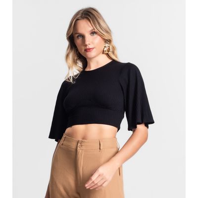 Blusa De Ribana Canelada Feminina Endless Preto G / Preto