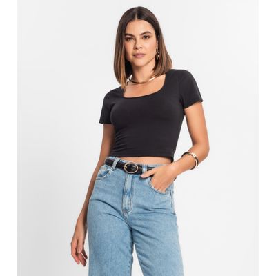 Blusa Cropped Feminina Rovitex Preto G / Preto