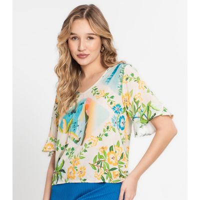 Blusa Feminina Estampada Infinita Cor Bege GG / Bege