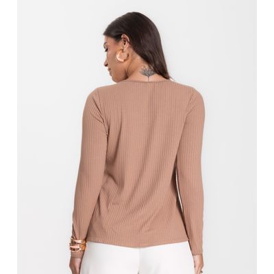 Blusa Feminina Canelada Com Manga Longa Rovitex Marrom M / Marrom