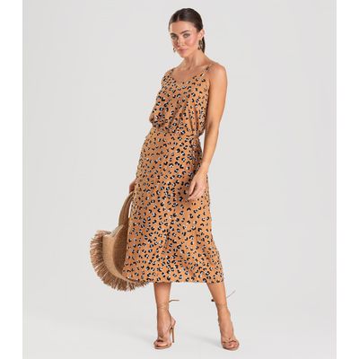Blusa de Alça Feminina Estampada Dianna Bege P / Bege
