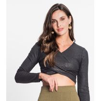 Blusa Feminina Em Ribana Canelada Lurex Rovitex Preto