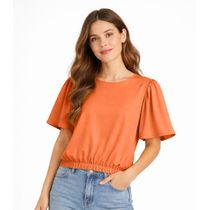 Blusa Feminina Com Franzido Na Manga Infinita Cor Laranja