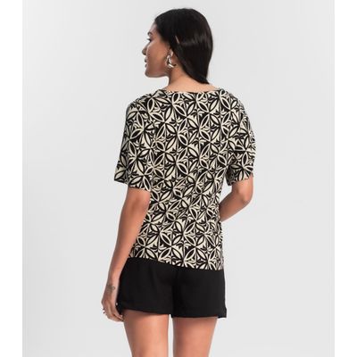 Blusa Feminina Estampada Godê Rovitex Preto G / Preto