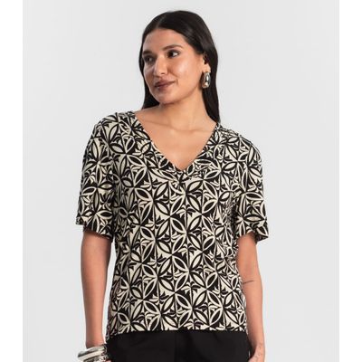 Blusa Feminina Estampada Godê Rovitex Preto G / Preto