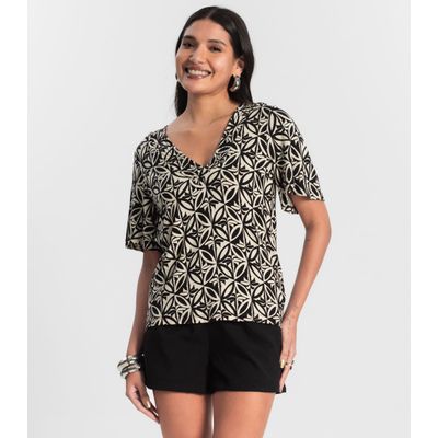 Blusa Feminina Estampada Godê Rovitex Preto G / Preto
