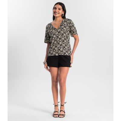 Blusa Feminina Estampada Godê Rovitex Preto G / Preto