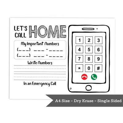 Ficha Laminada Apagável: Eu Sei Meu Endereço e Telefone — Pré-Escola, Infantil e Ensino em Casa, com 2 Marcadores Apagáveis - Inkdotpot 21,59 Cm × 27,94 Cm / Branco