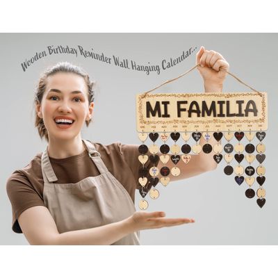 Calendário de Aniversários em Madeira com Datas Pendentes, Placa DIY de Parede, Rústico, Presente para Avós — Minha Família - Inkdotpot 40,64 Cm × 11,94 Cm / Marrom