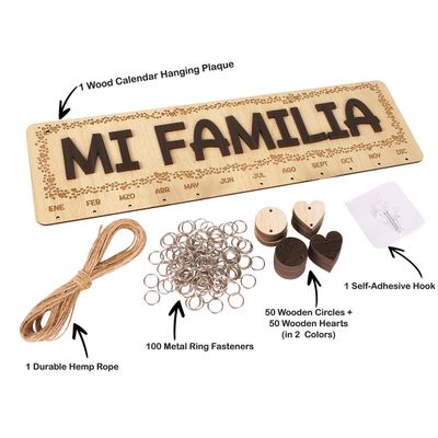 Calendário de Aniversários em Madeira com Datas Pendentes, Placa DIY de Parede, Rústico, Presente para Avós — Minha Família - Inkdotpot 40,64 Cm × 11,94 Cm / Marrom