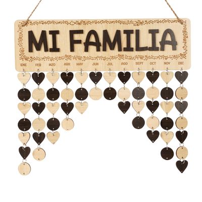 Calendário de Aniversários em Madeira com Datas Pendentes, Placa DIY de Parede, Rústico, Presente para Avós — Minha Família - Inkdotpot 40,64 Cm × 11,94 Cm / Marrom
