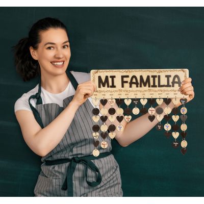 Calendário de Aniversários em Madeira com Datas Pendentes, Placa DIY de Parede, Rústico, Presente para Avós — Minha Família - Inkdotpot 40,64 Cm × 11,94 Cm / Marrom