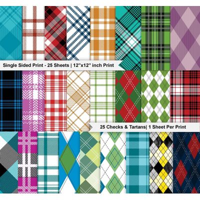 Bloco 25 Folhas Xadrez e Tartã, Papel Cartão Colorido Lado Único para Scrapbook, Fundo Decorativo e Diário - Inkdotpot 15,24 Cm × 15,24 Cm / Multicolorido
