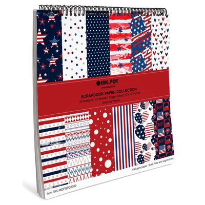 Bloco de Papel Texturizado Tema América, 25 Folhas, Papel Cartão Colorido Face Única para Scrapbook e Cartões DIY - Inkdotpot 15,24 Cm × 15,24 Cm / Multicolorido