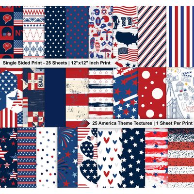 Bloco de Papel Texturizado Tema América, 25 Folhas, Papel Cartão Colorido Face Única para Scrapbook e Cartões DIY - Inkdotpot 15,24 Cm × 15,24 Cm / Multicolorido