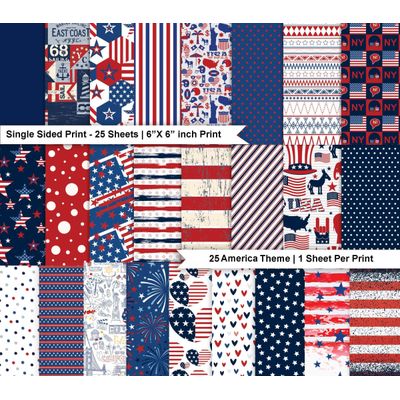 Bloco de Papel Texturizado Tema América, 25 Folhas, Papel Cartão Colorido Face Única para Scrapbook e Cartões DIY - Inkdotpot 15,24 Cm × 15,24 Cm / Multicolorido