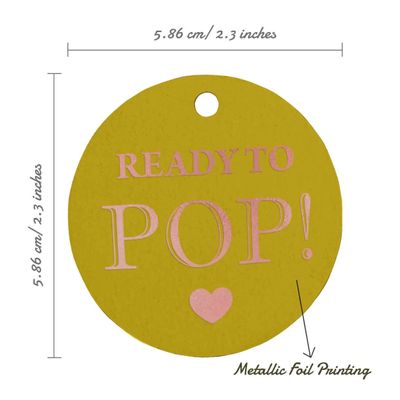 Etiquetas de Garrafa para Chá de Bebê 'Ready to Pop' Metalizadas para Lembrancinha, para pendurar - Inkdotpot 50 Etiquetas Metalizadas / Amarelo - Ouro Rosé