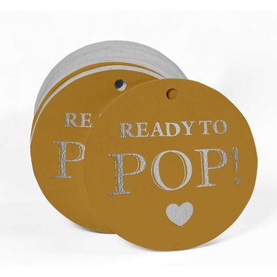 Etiquetas de Garrafa para Chá de Bebê 'Ready to Pop' Metalizadas para Lembrancinha, para pendurar - Inkdotpot 50 Etiquetas Metalizadas / Dourado - Prata