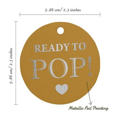 Etiquetas de Garrafa para Chá de Bebê 'Ready to Pop' Metalizadas para Lembrancinha, para pendurar - Inkdotpot 50 Etiquetas Metalizadas / Dourado - Prata