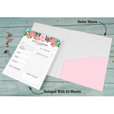 Bloco Destacável Planejador Diário e Lista de Tarefas, 50 Folhas Sem Data, Trabalho/Horário, Preparo de Refeições c/ Capa - Inkdotpot 21,59 Cm × 27,94 Cm / Branco