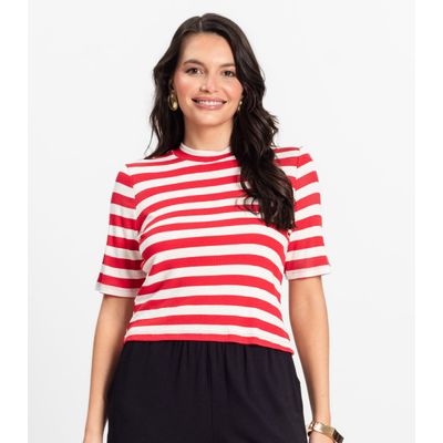Blusa Cropped em Ribana de Viscose Rovitex Vermelho G / Vermelho