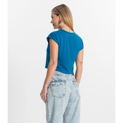 Blusa Básica Feminina Viscotorcion Rovitex Azul GG / Azul