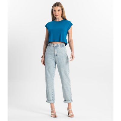 Blusa Básica Feminina Viscotorcion Rovitex Azul GG / Azul