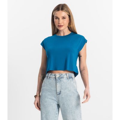 Blusa Básica Feminina Viscotorcion Rovitex Azul GG / Azul