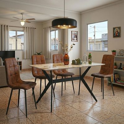 Kit Mesa de Jantar Tampo de Granito com  4 Cadeiras 140cm Caemmun Marrom