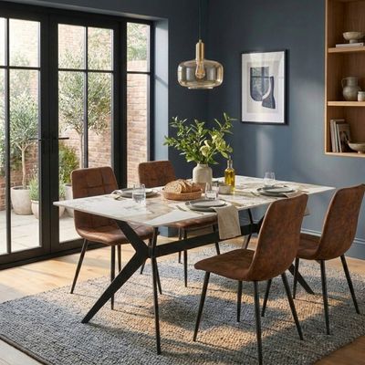 Kit Mesa de Jantar Tampo de Granito com  4 Cadeiras 140cm Caemmun Marrom