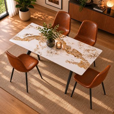 Kit Mesa De Jantar Pandora 140cm com 4 Cadeiras Charles Marrom Caemmun Marrom