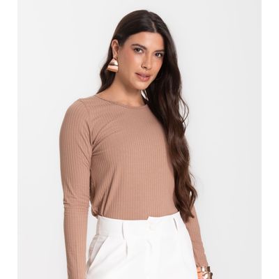 Blusa Feminina Canelada Com Manga Longa Rovitex Marrom GG / Marrom