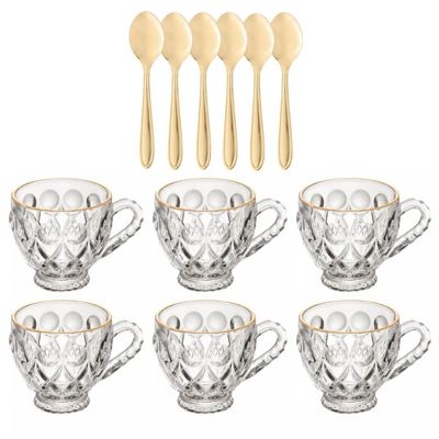 Jogo 12 Pçs Xícaras de Café 80ml e Colherinhas Inox Dourado Lyor Atendimento Recepção