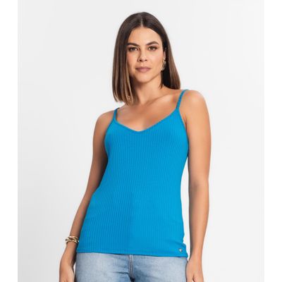 Blusa De Alça Feminina Ribana Canelada Rovitex Azul M / Azul