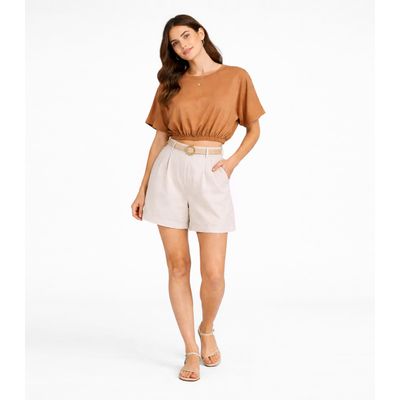 Blusa Feminina Elástico Na Cintura Infinita Cor Bege P / Bege