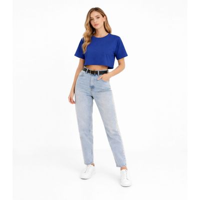 Blusa Feminina Básica Malha Suplex Infinita Cor Azul P / Azul