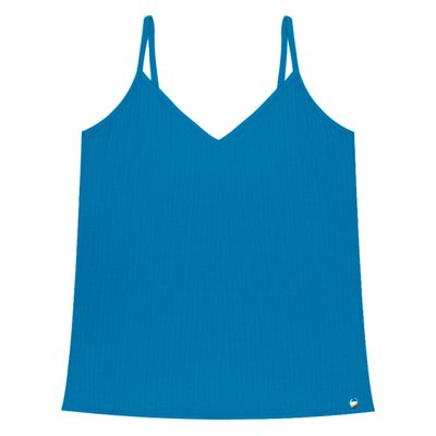 Blusa De Alça Feminina Ribana Canelada Rovitex Azul G / Azul
