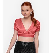 Blusa Cropped Juvenil Em Viscopoly Minty Laranja