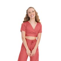 Blusa Cropped Juvenil Em Viscopoly Minty Laranja