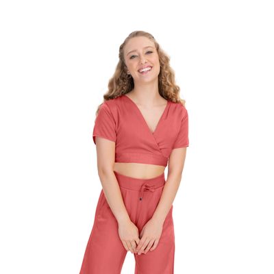 Blusa Cropped Juvenil Em Viscopoly Minty Laranja 12 / Laranja