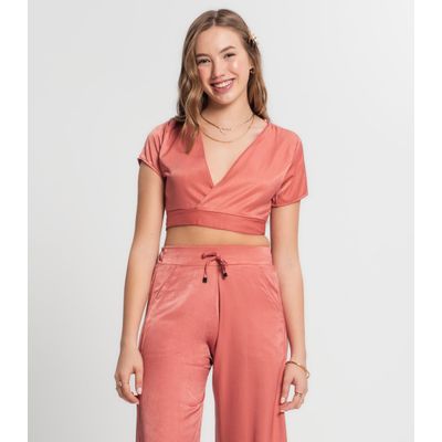 Blusa Cropped Juvenil Em Viscopoly Minty Laranja 14 / Laranja
