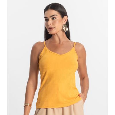 Blusa De Alça Feminina Ribana Canelada Rovitex Amarelo P / Amarelo
