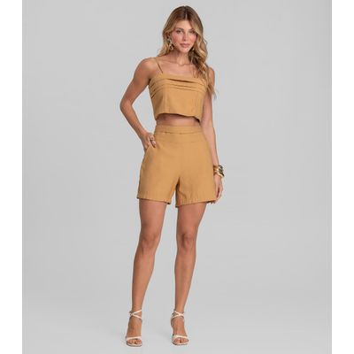 Blusa Cropped Feminina De Alça Regulável Dianna Marrom P / Marrom