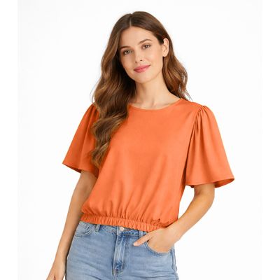 Blusa Feminina Com Franzido Na Manga Infinita Cor Laranja P / Laranja