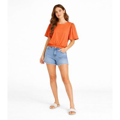 Blusa Feminina Com Franzido Na Manga Infinita Cor Laranja P / Laranja