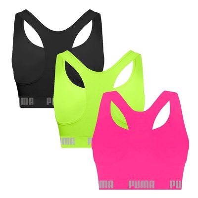 Kit 3 Tops Puma Nadador Sem Costura Feminino G / Rosa/Verde
