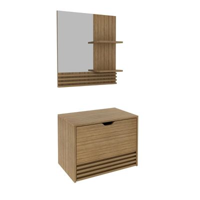 Conjunto Para Banheiro Balcão Com Espelho Sem Cuba 60Cm Bn3689 Tecnomobili Amendoa