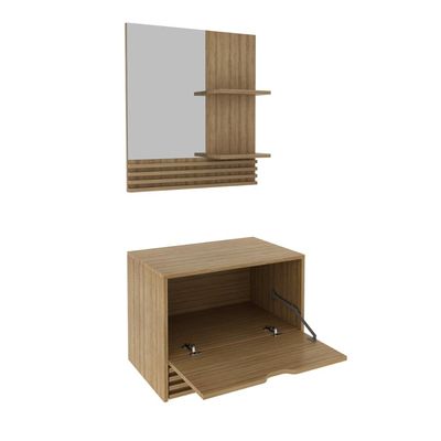 Conjunto Para Banheiro Balcão Com Espelho Sem Cuba 60Cm Bn3689 Tecnomobili Amendoa