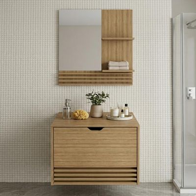 Conjunto Para Banheiro Balcão Com Espelho Sem Cuba 60Cm Bn3689 Tecnomobili Amendoa